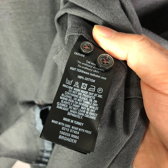 TED BAKER LONDON Broader Gray Pique Cotton Slim Fit Shirt Ted Size 7 - Picture 8 of 10